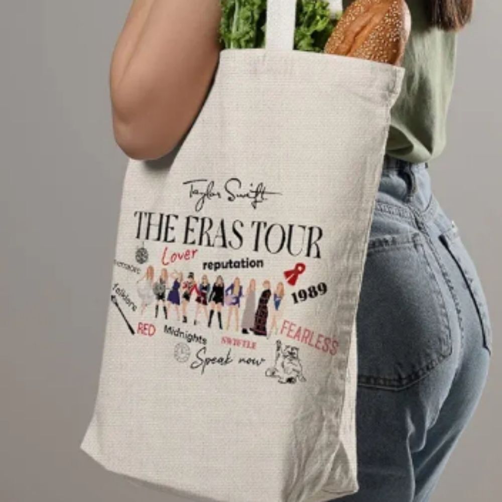 Taylor Swift Tote Bag The Eras Tour Canvas Taylor Images Album Cream 13" X 14" - Picture 8 of 10